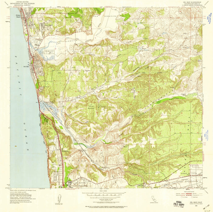 Old Map of Del Mar, California by USGS, 1953 – San Diego, Solana Beach & Pacific Ocean