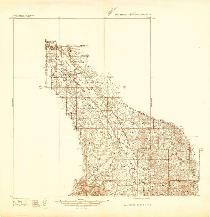 Old Map of Denver, Colorado by USGS, 1935 – Aurora, South Platte River & Cherry Creek