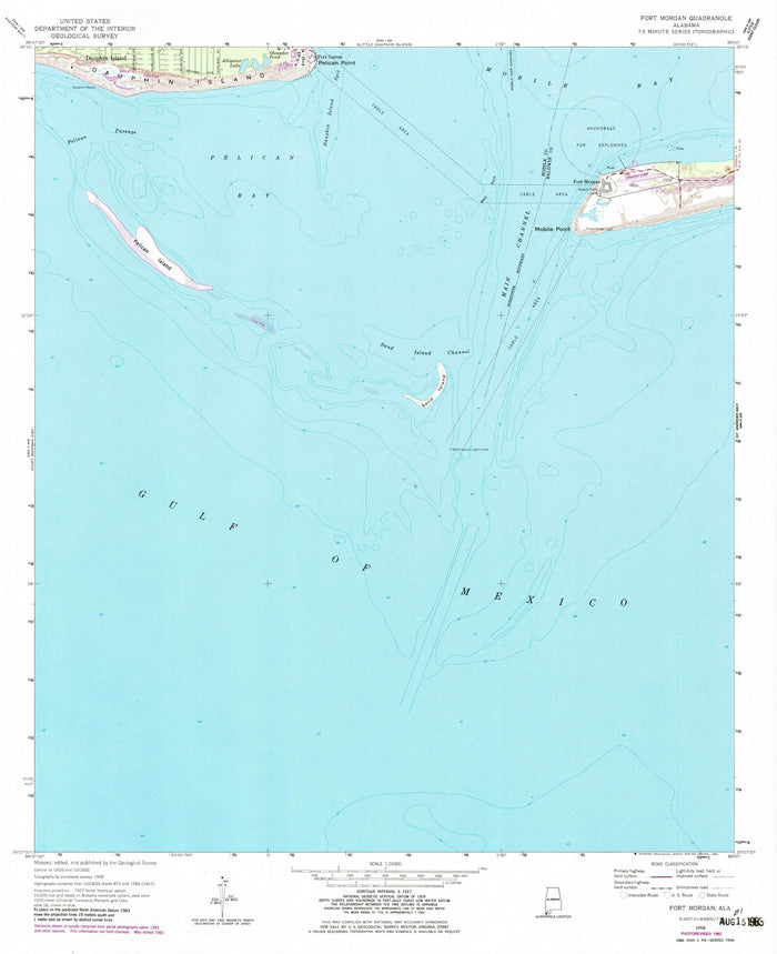 Old Map of Fort Morgan, Alabama by USGS, 1958 – Mobile Point, Pelican Point & Gulf of Mexico