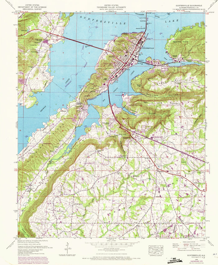 Old Map of Guntersville, Alabama by USGS, 1948 – Guntersville Lake & Tennessee River
