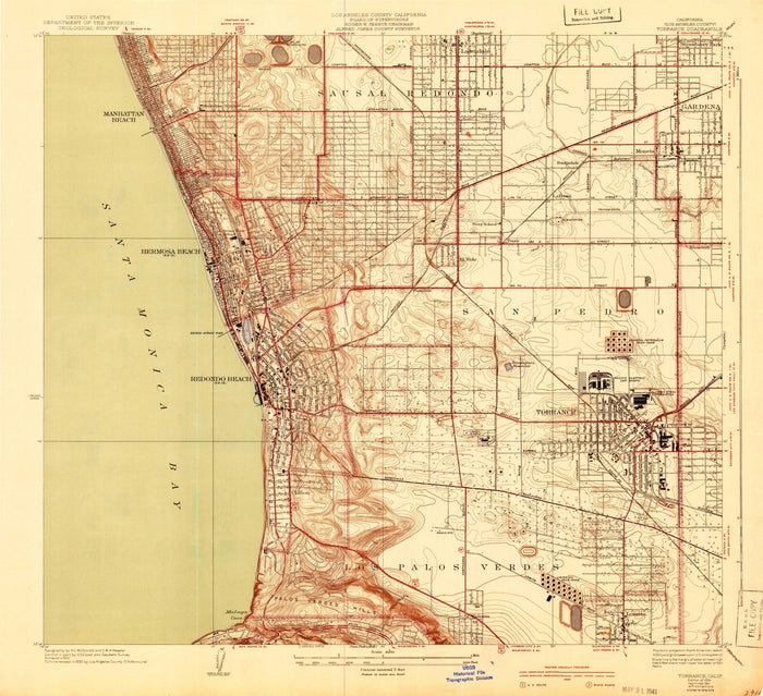 Old Map of Hermosa Beach, California by USGS, 1934 – Manhattan Beach, Redondo Beach & Torrance