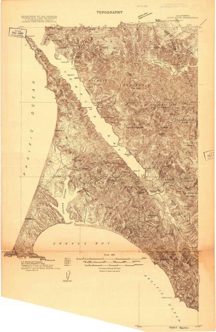 Old Map of Inverness, California by USGS, 1916 – Point Reyes National Seashore, Point Reyes Station & Tomales Bay