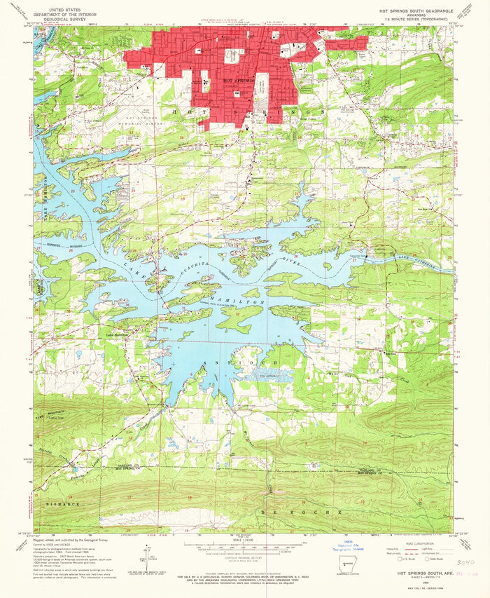 Old Map of Lake Hamilton, Arkansas by USGS, 1966 – Hot Springs, Ouachita River & Ouachita Mountains