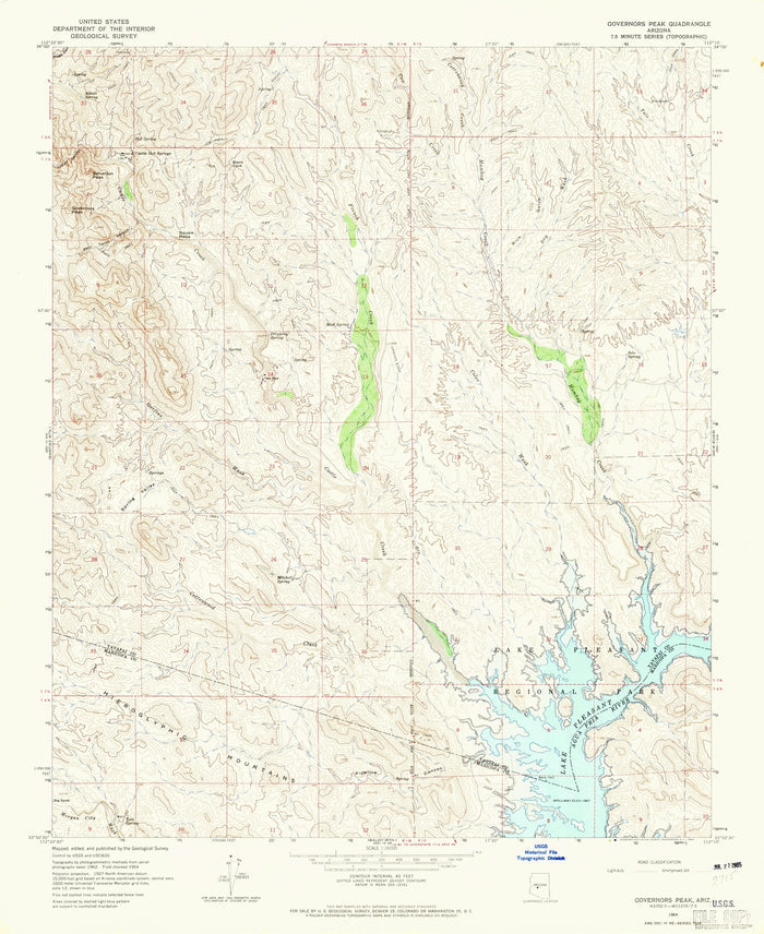 Old Map of Lake Pleasant, Arizona by USGS, 1964 – Governors Peak, Castle Creek & Agua Fria River