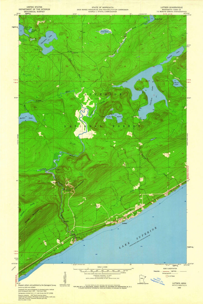 Old Map of Lutsen, Minnesota by USGS, 1959 – Lake Superior, Lutsen Mountains & Cascade River