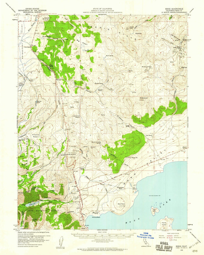 Old Map of Mono Lake, California by USGS, 1958 – Bodie, Mono Basin & Tioga Pass