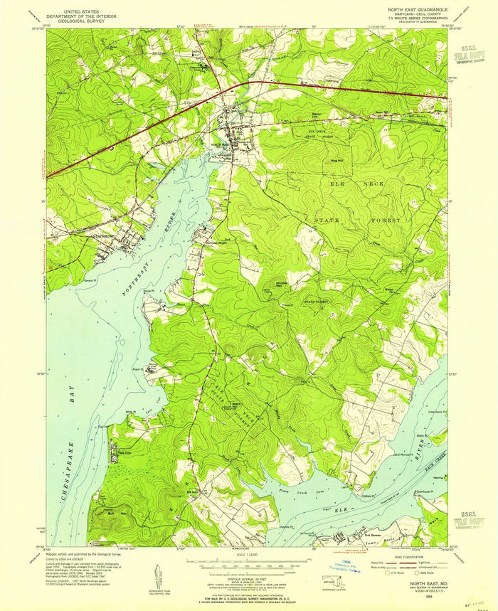 Old Map of North East, Maryland by USGS, 1953 – Elk River & Chesapeake Bay