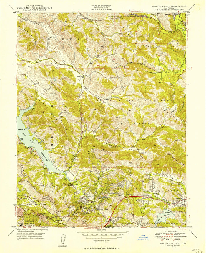 Old Map of Orinda, California by USGS, 1947 – Lafayette, Walnut Creek & San Pablo Reservoir