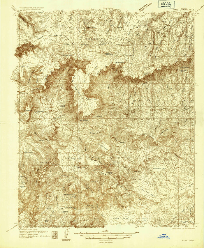 Old Map of Pine, Arizona by USGS, 1934 – Strawberry, Mogollon Rim & Summit Lake