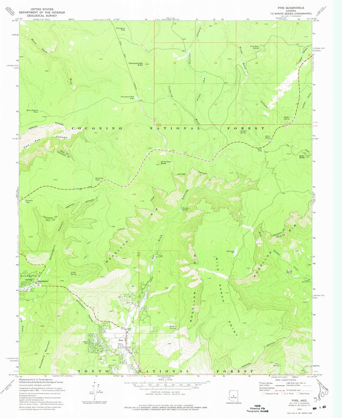 Old Map of Pine, Arizona by USGS, 1973 – Strawberry & Tonto National Forest