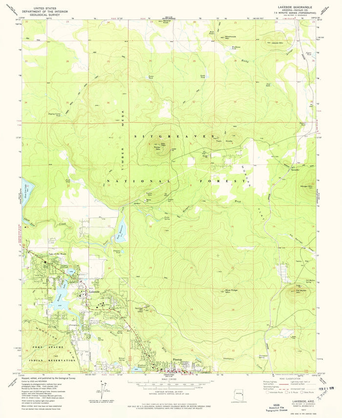 Old Map of Pinetop-Lakeside, Arizona by USGS, 1977 – Sitgreaves National Forest & Rainbow Lake