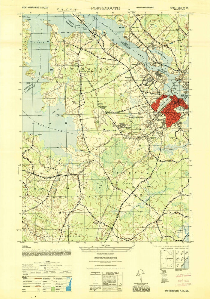 Old Map of Portsmouth, New Hampshire by USGS, 1952 – Kittery, Piscataqua River & Great Bay