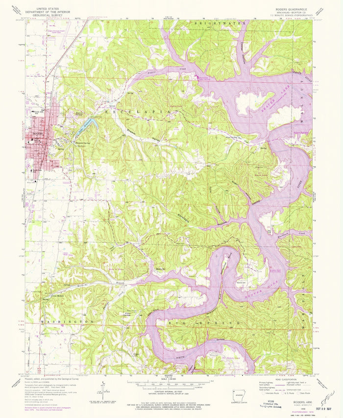 Old Map of Rogers, Arkansas by USGS, 1958 – Springdale, Beaver Lake & White River