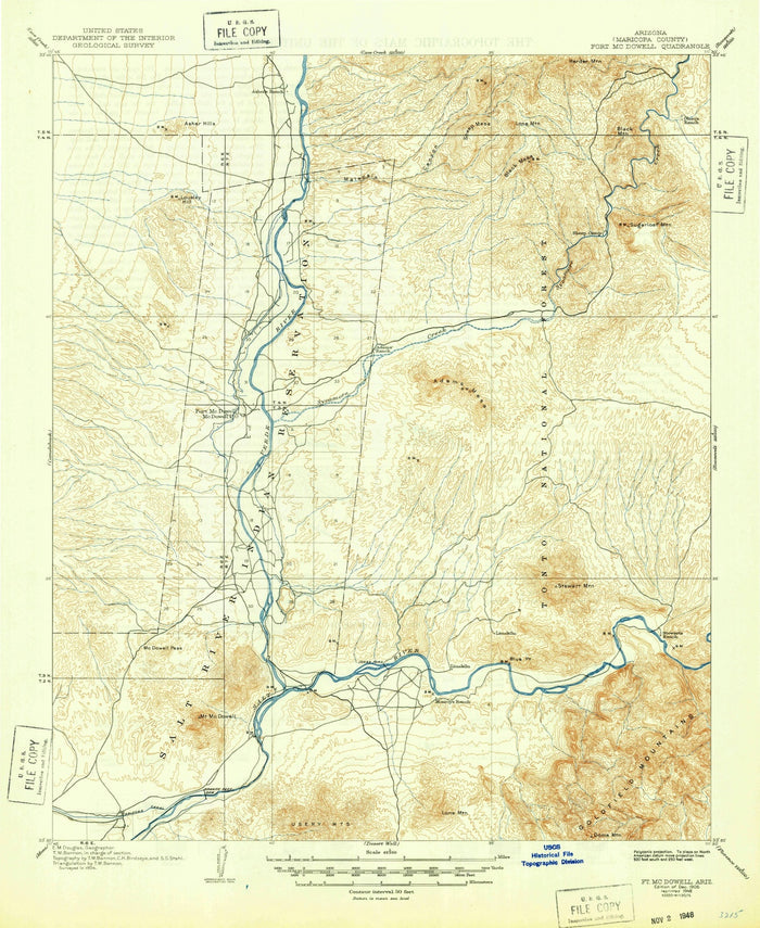 Old Map of Saguaro Lake, Arizona by USGS, 1906 – Salt River, Ft. McDowell & Tonto National Forest