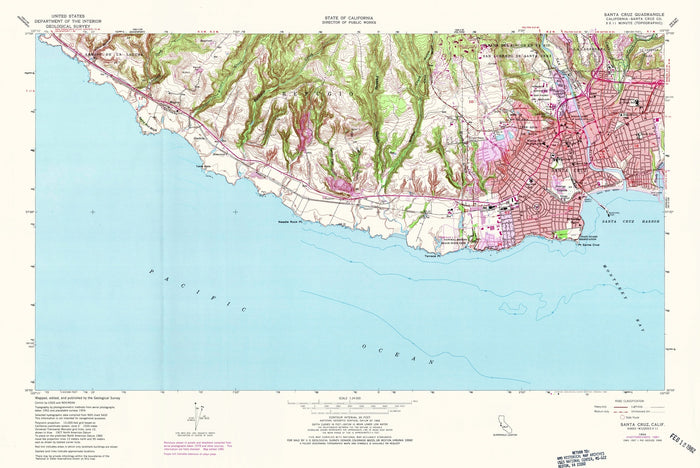 Old Map of Santa Cruz, California by USGS, 1954 – Monterey Bay & Pacific Coast Highway