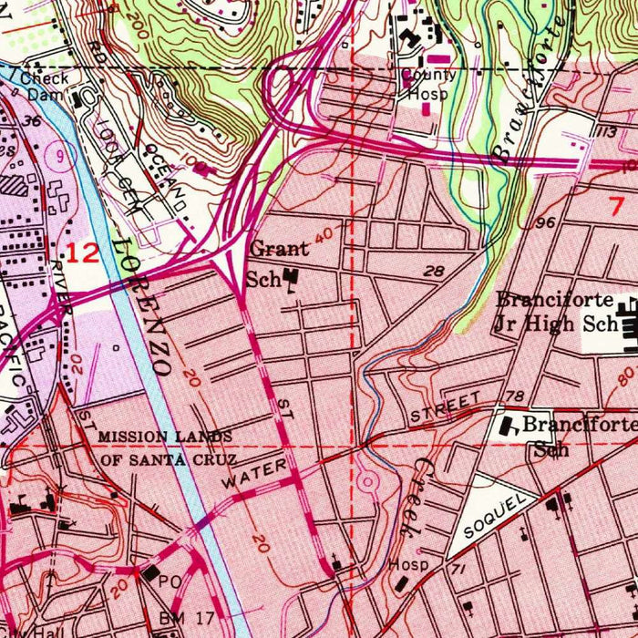Old Map of Santa Cruz, California by USGS, 1954 – Monterey Bay & Pacific Coast Highway