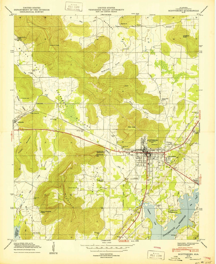 Old Map of Scottsboro, Alabama by USGS, 1950 – Guntersville Reservoir & Tennessee Valley
