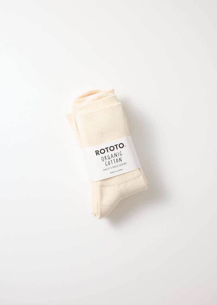 Organic Daily 3 Pack Ribbed Crew Sock- Ivory