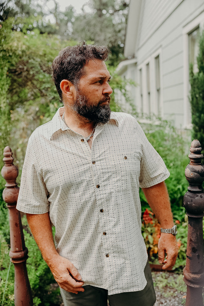 Oxford Shirt- Natural Sashiko Grid