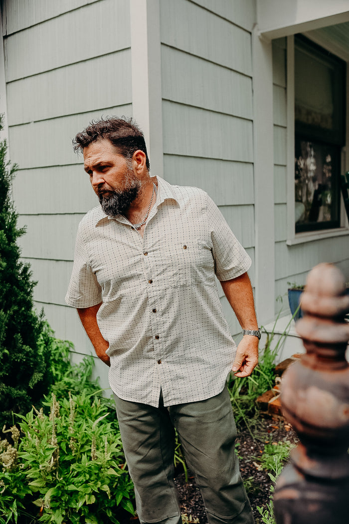 Oxford Shirt- Natural Sashiko Grid