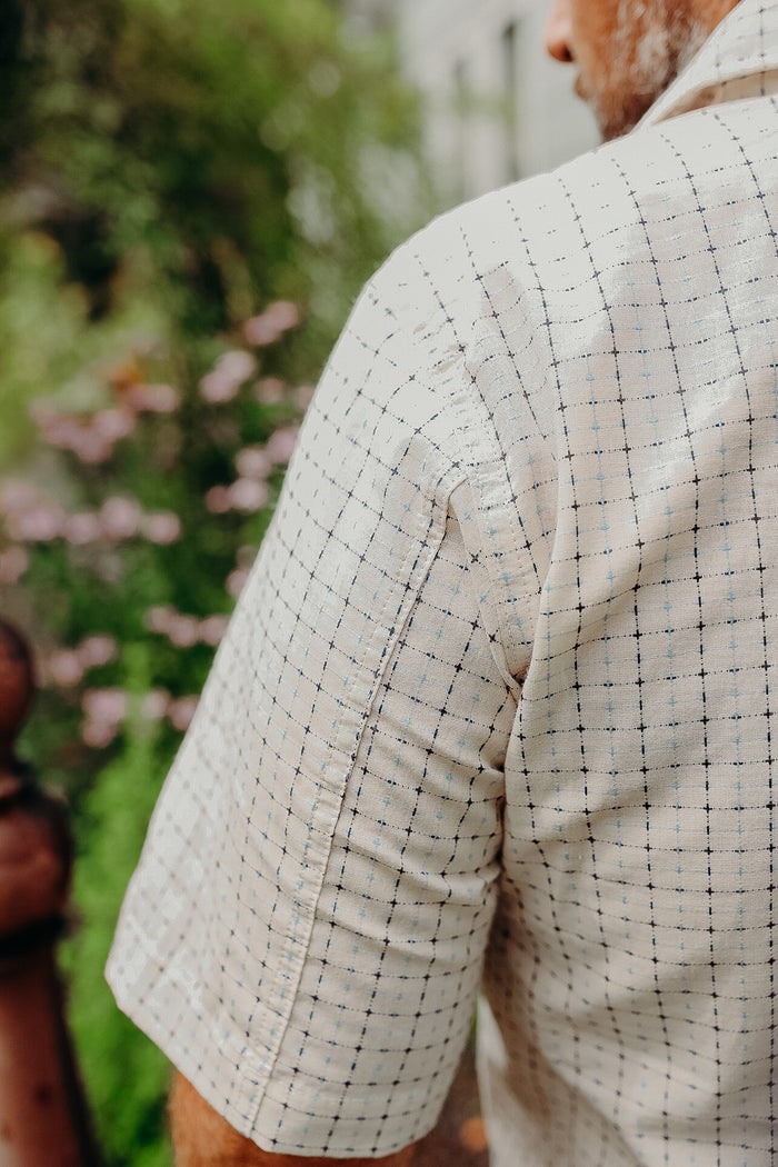Oxford Shirt- Natural Sashiko Grid