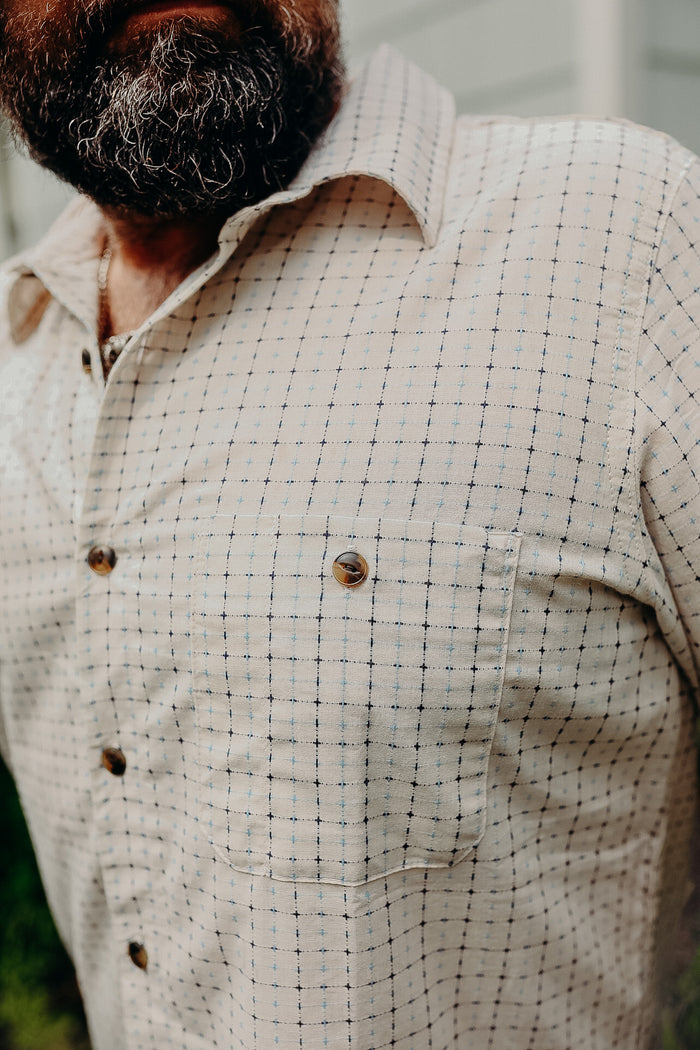 Oxford Shirt- Natural Sashiko Grid