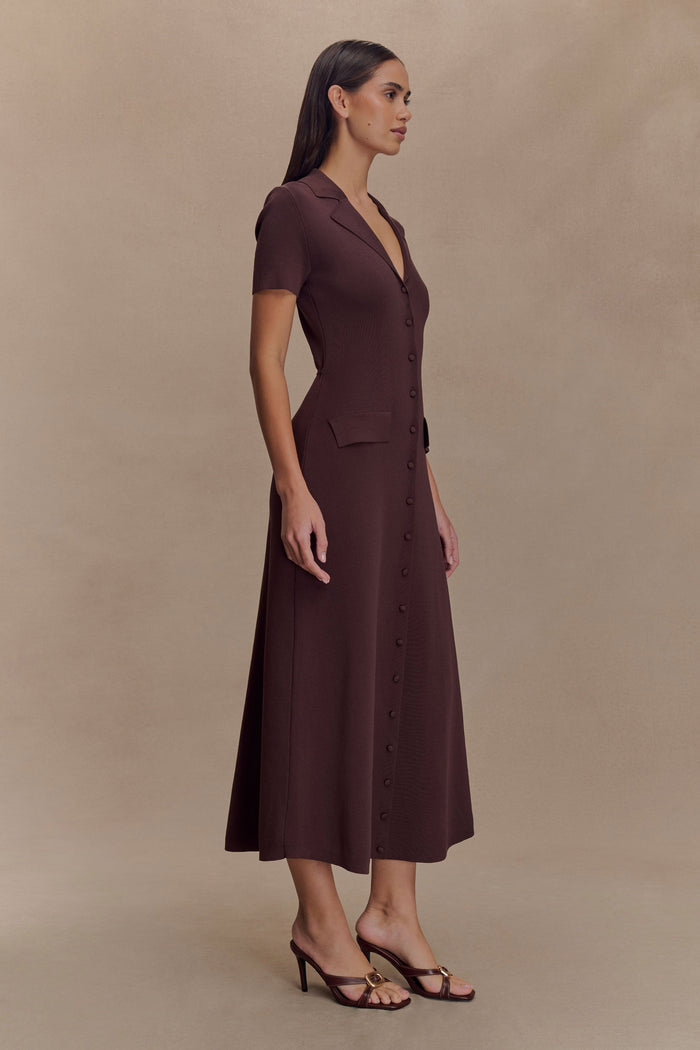 Pearson Short Sleeve Knit Midi Dress - Chocolate