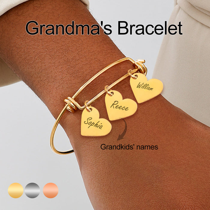 Personalized Heart Charm Bracelet, Jewelry Gift Name Engraved Bracelet for Mom