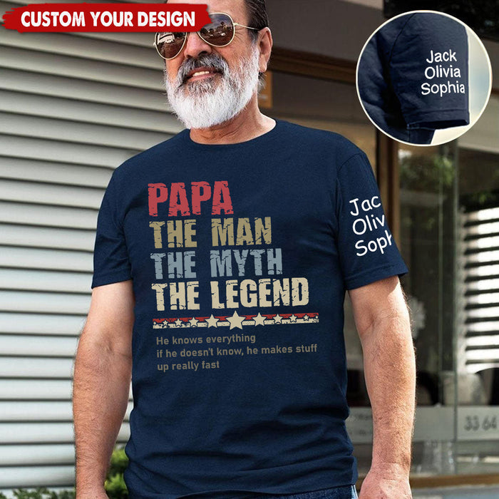 Personalized Papa The Man The Myth T-Shirt, Custom Father's Day Shirt With Kids Names
