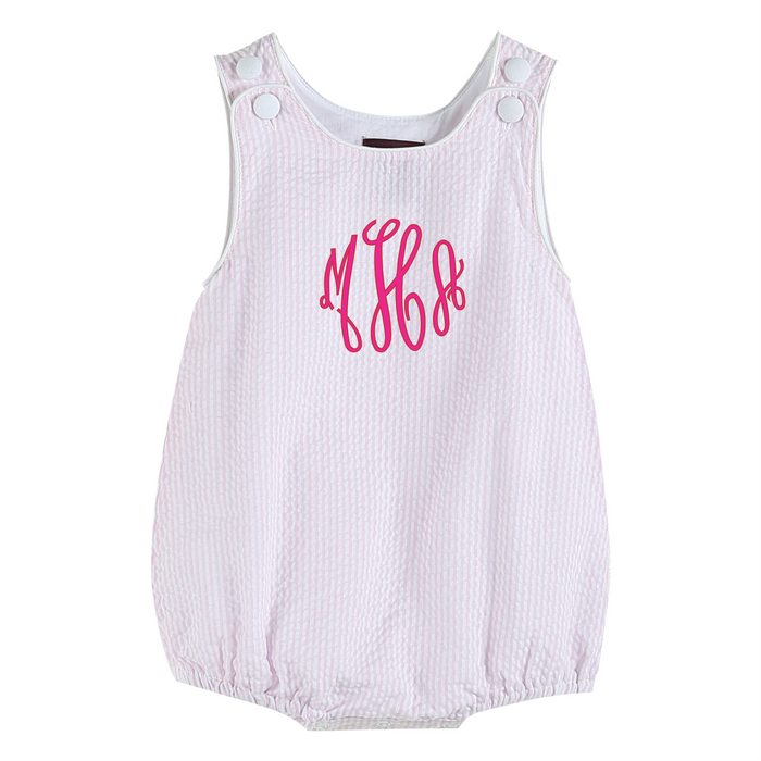 Pink Seersucker Bubble Romper - Premium Baby & Toddler Outfits from Lil Cactus - Just $32.95! Shop now at Pat's Monograms