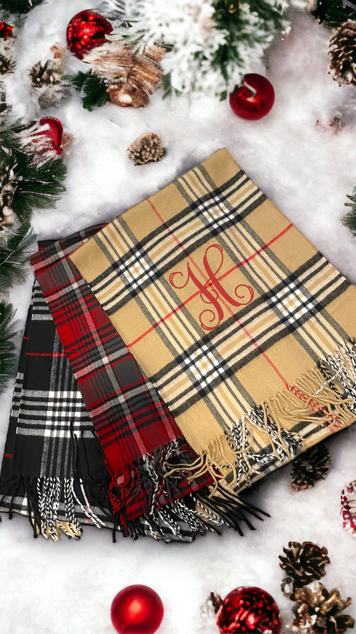 Plaid Cashmere Feel Scarves with Embroidered Single Initial - Premium  from Pat's Monograms - Just $18! Shop now at Pat's Monograms