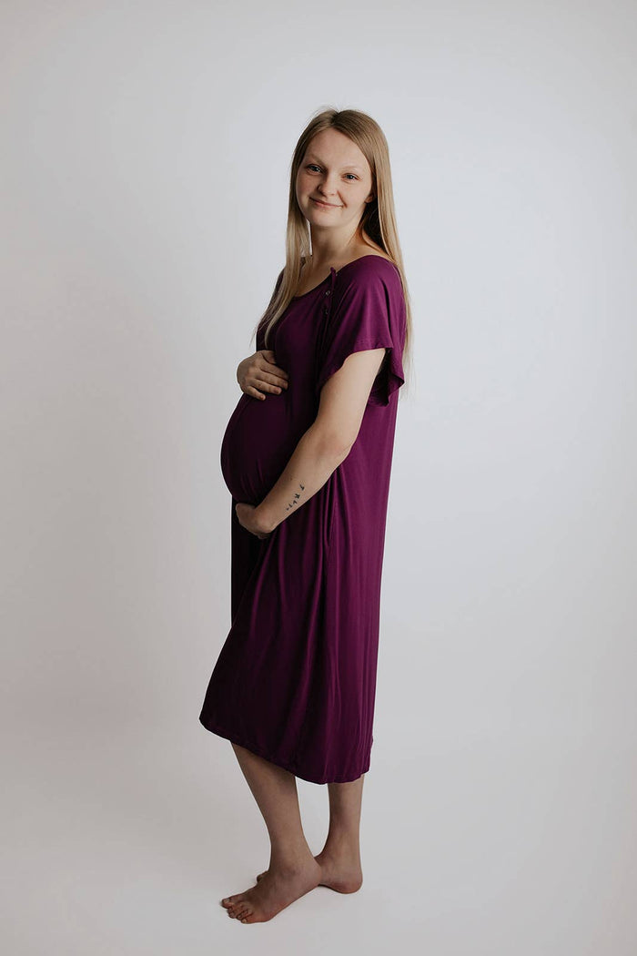 Plum Purple Maternity Labor and Delivery/ Nursing Gown - Premium nursing & Feeding from Three Little Tots - Just $36.95! Shop now at Pat's Monograms