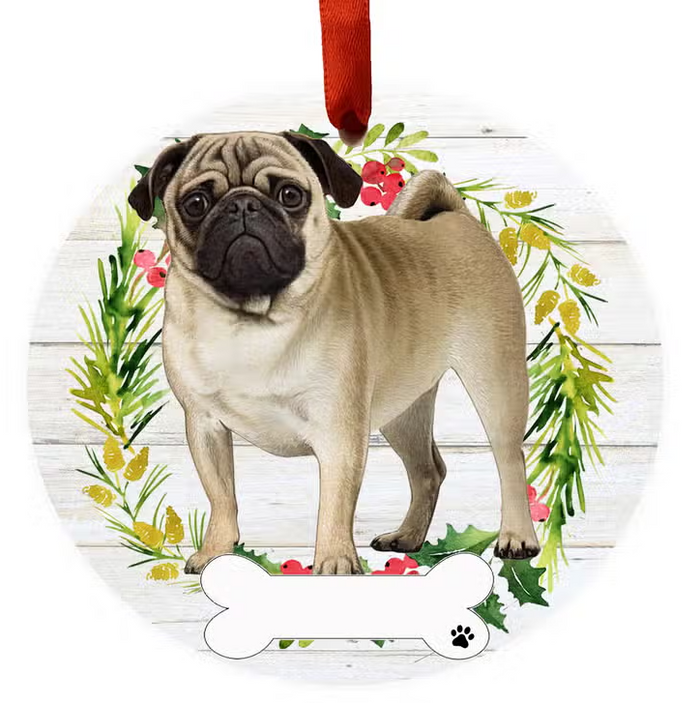 Pug Full Body Ceramic Wreath Ornament - Premium Christmas Ornament from E&S Pets - Just $9.95! Shop now at Pat's Monograms