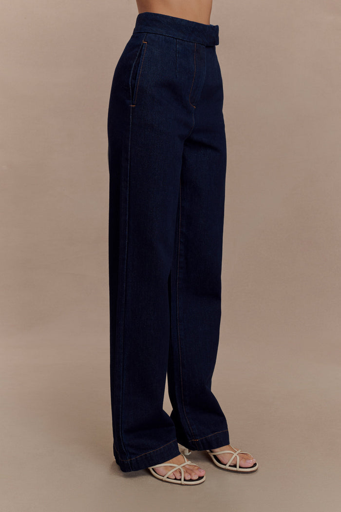 Rayne Wide Leg Denim Jeans - Indigo Blue