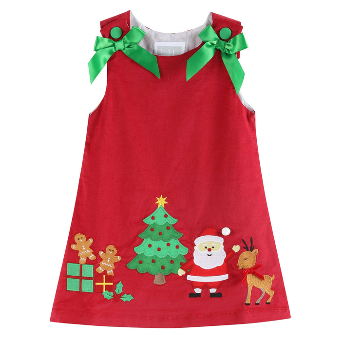 Red Corduroy Christmas Applique Bow Dress - Premium Baby & Toddler Dresses from Lil Cactus - Just $36.95! Shop now at Pat's Monograms
