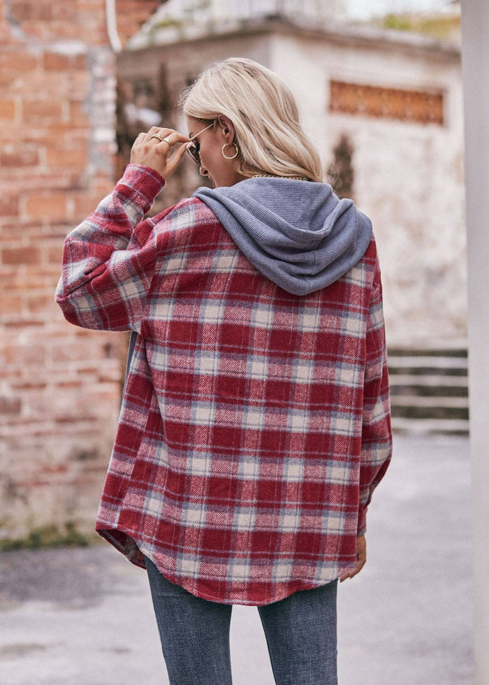RED FLANNEL CHECKED HOODED JACKET