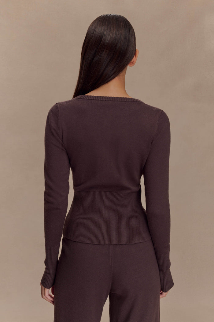 Reese Fitted Knit Cardigan - Dark Chocolate