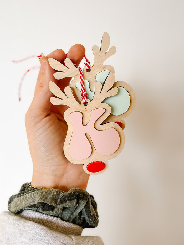 Reindeer Monogram Letter Ornament