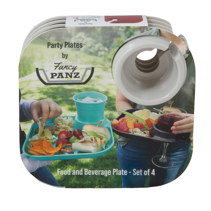 Reusable Party Plates w/ Stemware Holder - Set of 4 - White - Premium Kitchen Accessories from Fancy Panz - Just $19.95! Shop now at Pat's Monograms