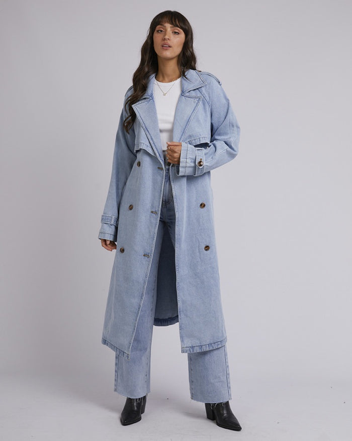 Light blue denim trench coat | All About Eve