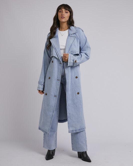 Light blue denim trench coat | All About Eve