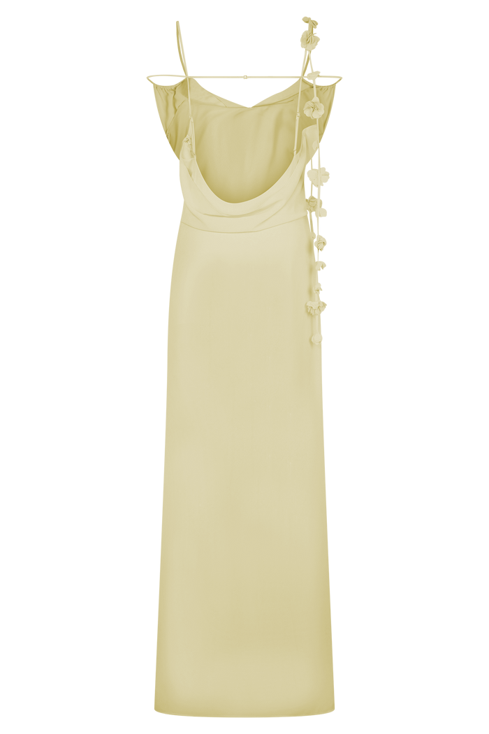 Rosalie Floral Chiffon Maxi Dress - Pastel Lemon