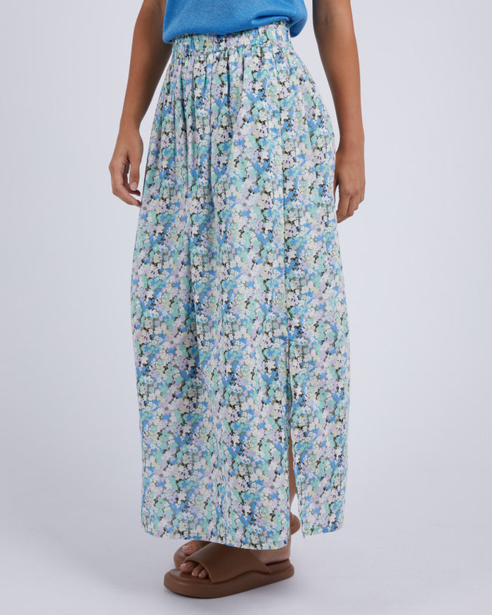 Women's Cotton Poplin Maxi Skirt with Blue Flowers | Foxwood Australia