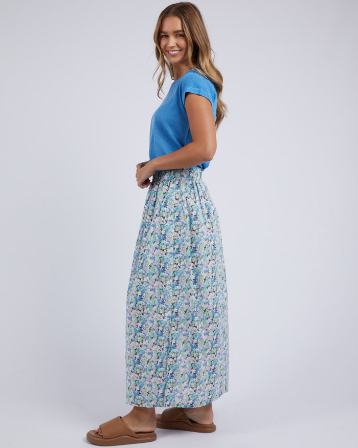 Blue Floral Women's Long Skirt with Side Splits | Foxwood