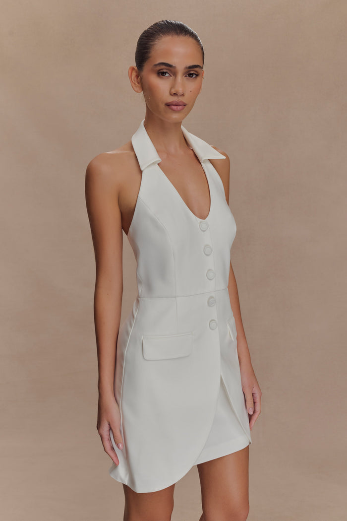 Ruth Cotton Halter Mini Dress - Ivory