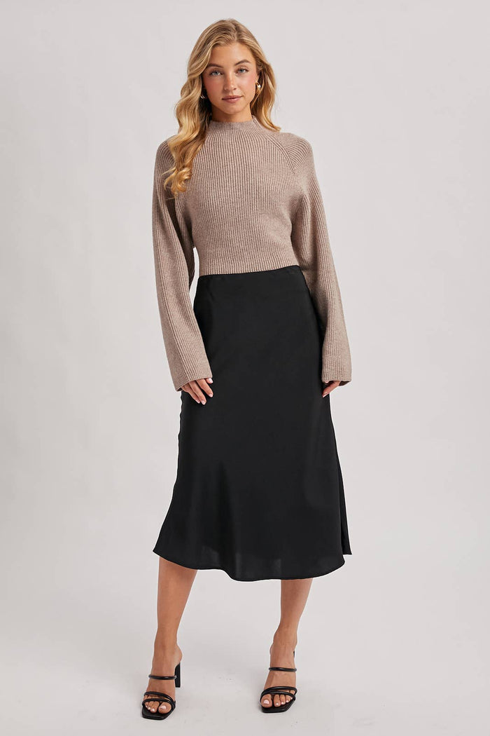 SATIN MIDI SKIRT