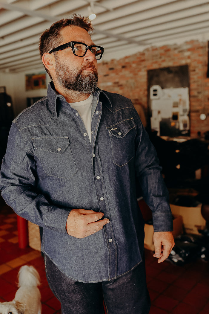 SC28190 Sugar Cane Long Sleeve Denim Western Shirt- Indigo