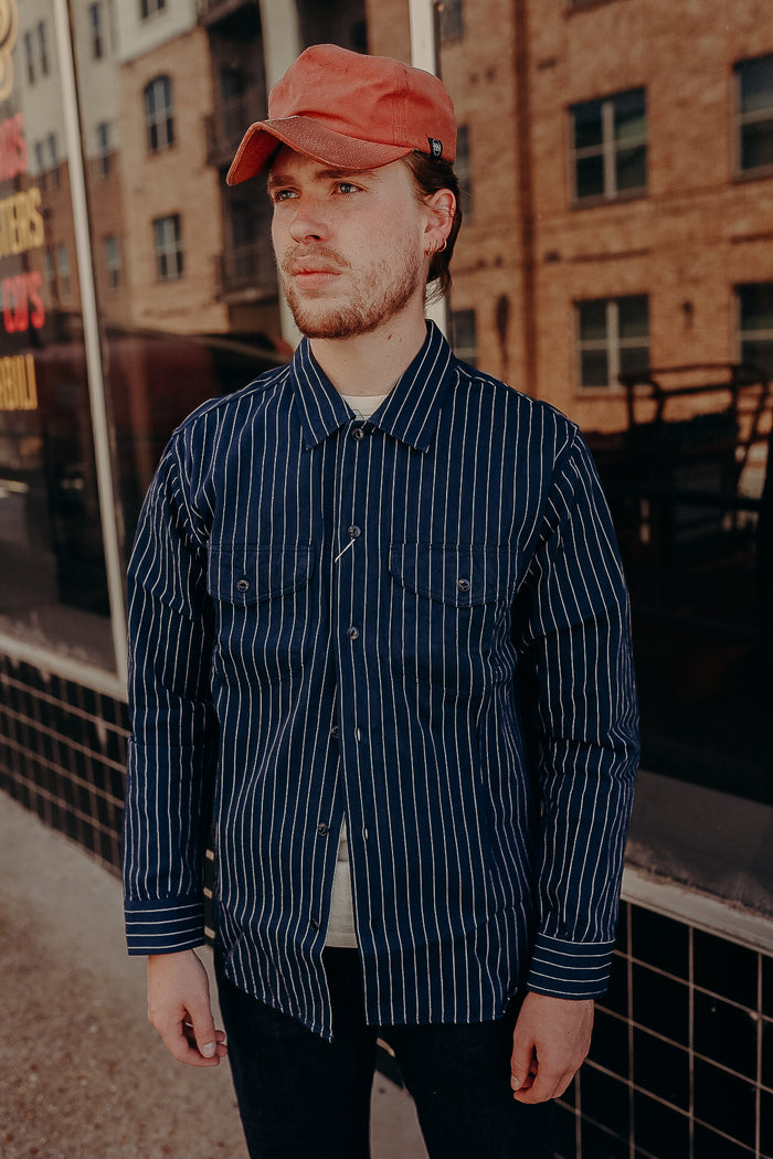 SC28652 Sugar Cane Coke Stripe Long Sleeve Work Shirt- Navy