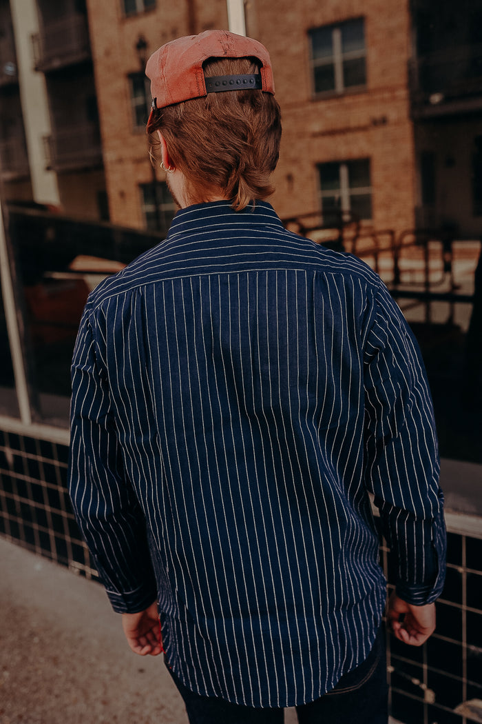 SC28652 Sugar Cane Coke Stripe Long Sleeve Work Shirt- Navy