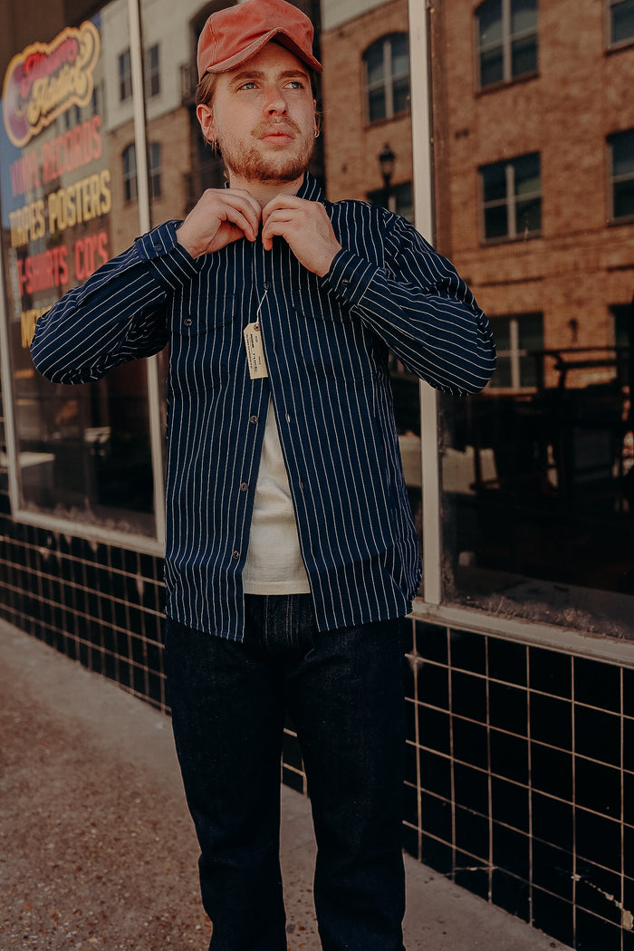 SC28652 Sugar Cane Coke Stripe Long Sleeve Work Shirt- Navy